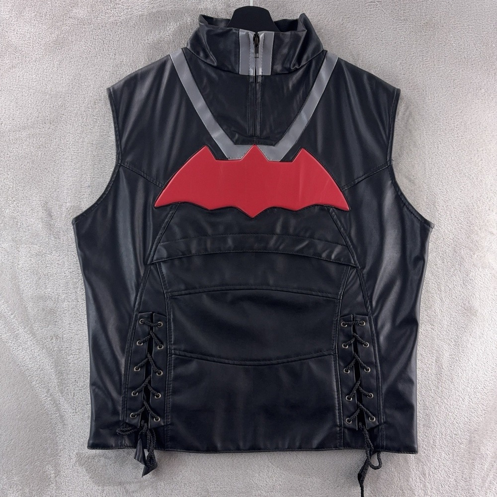 Laverapelle Bat Vest Mens Size Large Black Red Faux Leather Lace Up Cosplay